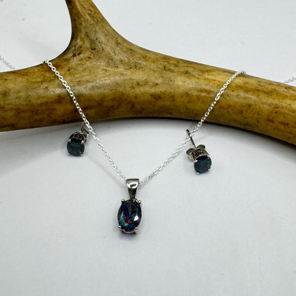 Vintage Blue Mystic Topaz Set 925 Sterling Silver Necklace and Earrings-TomWayne Jewelers