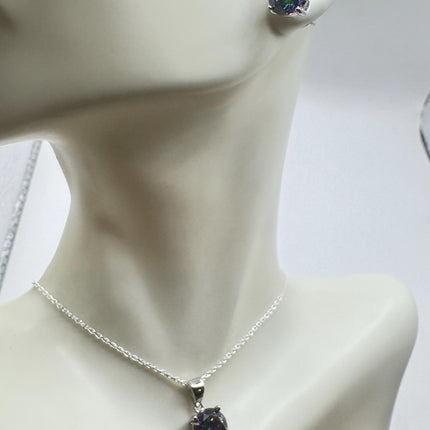 Vintage Blue Mystic Topaz Set 925 Sterling Silver Necklace and Earrings-TomWayne Jewelers