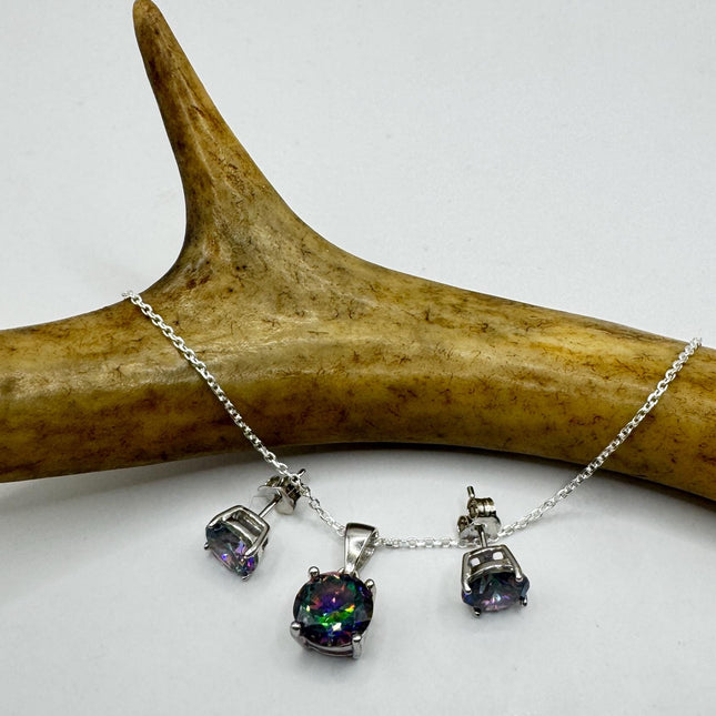 Vintage Blue Mystic Topaz Set 925 sterling Silver Necklace and Earrings-TomWayne Jewelers