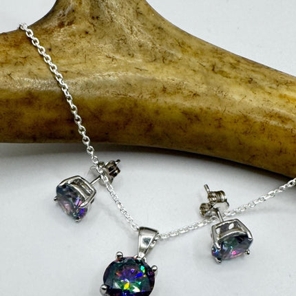 Vintage Blue Mystic Topaz Set 925 sterling Silver Necklace and Earrings-TomWayne Jewelers