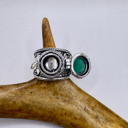 Vintage Silver Bronze Poison Ring | Retro Green Chrysoprase Statement Ring-Rings-TomWayne Jewelers