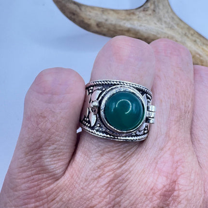 Vintage Silver Bronze Poison Ring | Retro Green Chrysoprase Statement Ring-Rings-TomWayne Jewelers