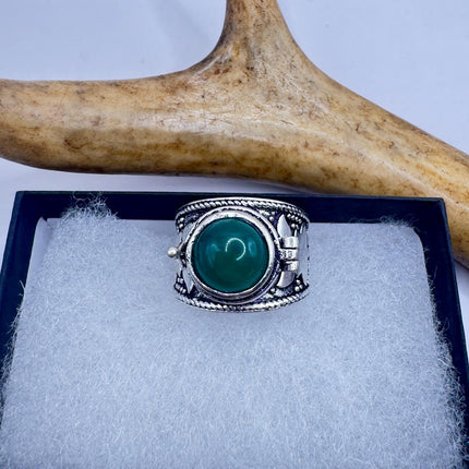 Vintage Silver Bronze Poison Ring | Retro Green Chrysoprase Statement Ring-Rings-TomWayne Jewelers