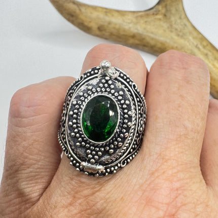 Vintage Silver Bronze Poison Ring | Retro Green Crystal Statement Ring-Rings-TomWayne Jewelers