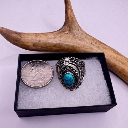 Vintage Silver Bronze Poison Ring | Blue Turquoise | Ring-Rings-TomWayne Jewelers
