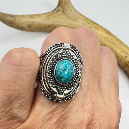 Vintage Silver Bronze Poison Ring | Blue Turquoise | Ring-Rings-TomWayne Jewelers