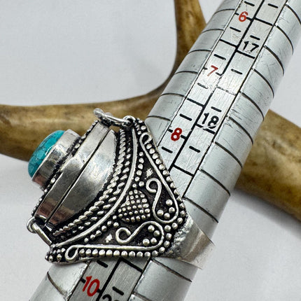 Vintage Silver Bronze Poison Ring | Blue Turquoise | Ring-Rings-TomWayne Jewelers