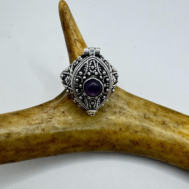 Vintage Silver Bronze Poison Ring | Purple Amethyst | Statement Ring-Rings-TomWayne Jewelers