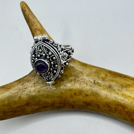 Vintage Silver Bronze Poison Ring | Purple Amethyst | Statement Ring-Rings-TomWayne Jewelers