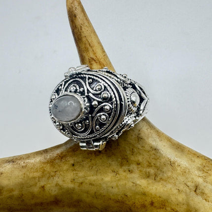 Vintage Silver Bronze Poison Ring | Rose Quartz | Statement Ring-Rings-TomWayne Jewelers