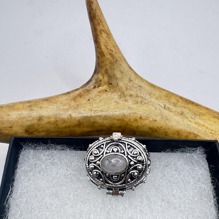 Vintage Silver Bronze Poison Ring | Rose Quartz | Statement Ring-Rings-TomWayne Jewelers