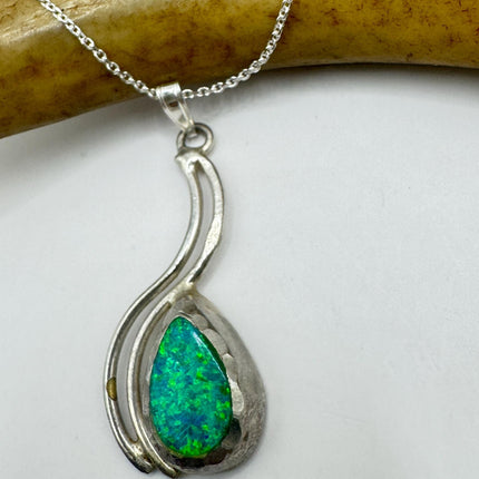 Vintage Blue Fire Opal 925 Sterling Silver Necklace