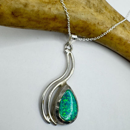 Vintage Blue Fire Opal 925 Sterling Silver Necklace