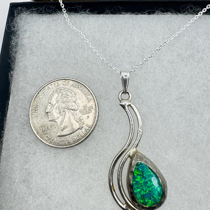 Vintage Blue Fire Opal 925 Sterling Silver Necklace