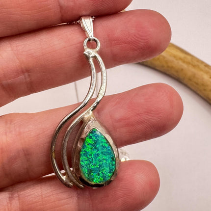 Vintage Blue Fire Opal 925 Sterling Silver Necklace