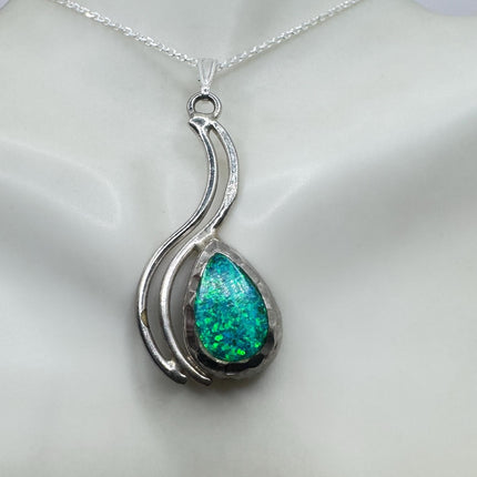 Vintage Blue Fire Opal 925 Sterling Silver Necklace