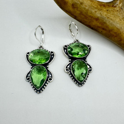 Vintage Green Glass Dangle Earrings Sterling Silver Leverbacks-Earrings-TomWayne Jewelers