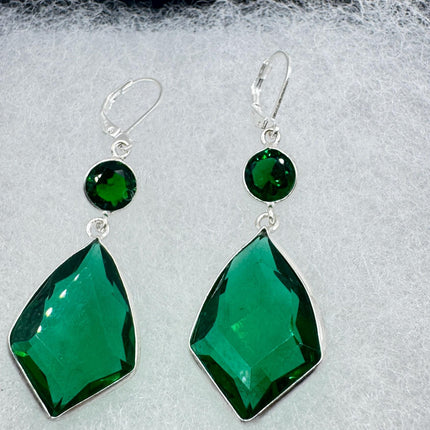Vintage Green Glass Dangle Earrings Sterling Silver Leverbacks-Earrings-TomWayne Jewelers