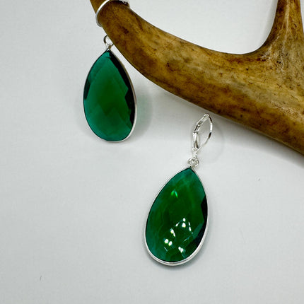 Vintage Green Glass Dangle Earrings Sterling Silver Leverbacks-Earrings-TomWayne Jewelers