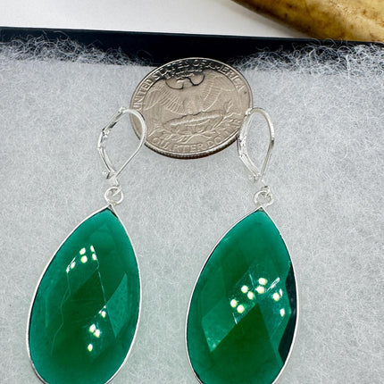 Vintage Green Glass Dangle Earrings Sterling Silver Leverbacks-Earrings-TomWayne Jewelers