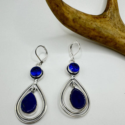 Vintage Blue Lapis Lazuli Dangle Earrings Sterling Silver Leverbacks-Earrings-TomWayne Jewelers