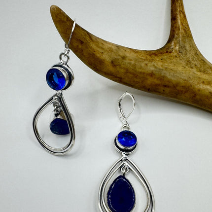 Vintage Blue Lapis Lazuli Dangle Earrings Sterling Silver Leverbacks-Earrings-TomWayne Jewelers
