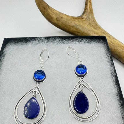 Vintage Blue Lapis Lazuli Dangle Earrings Sterling Silver Leverbacks-Earrings-TomWayne Jewelers