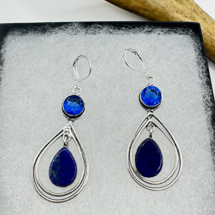Vintage Blue Lapis Lazuli Dangle Earrings Sterling Silver Leverbacks-Earrings-TomWayne Jewelers