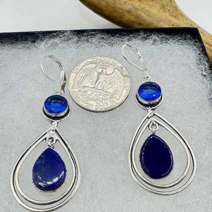 Vintage Blue Lapis Lazuli Dangle Earrings Sterling Silver Leverbacks-Earrings-TomWayne Jewelers
