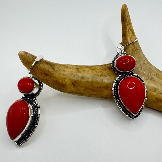 Vintage Red Coral Glass Silver Earrings | 925 sterling Silver Lever Backs-Earrings-TomWayne Jewelers