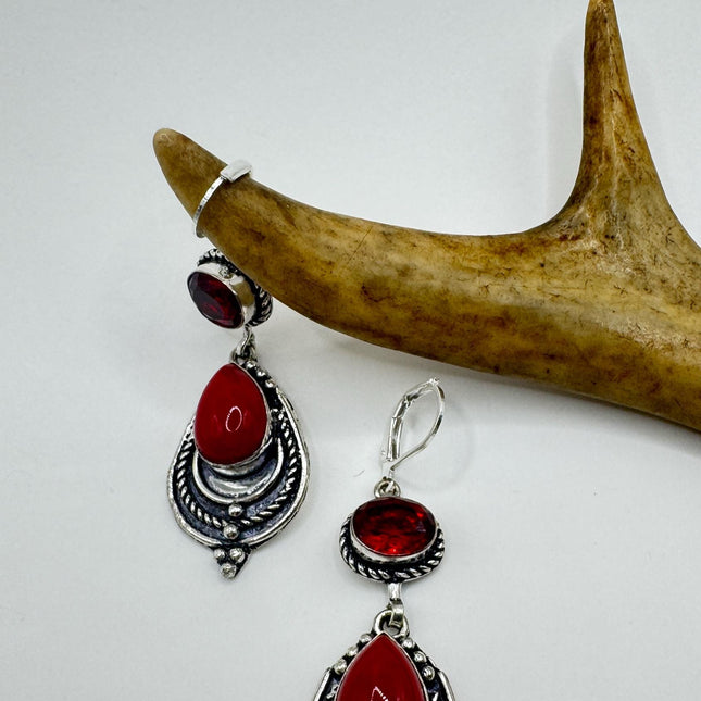 Vintage Red Coral Glass Silver Earrings | 925 sterling Silver Lever Backs-Earrings-TomWayne Jewelers