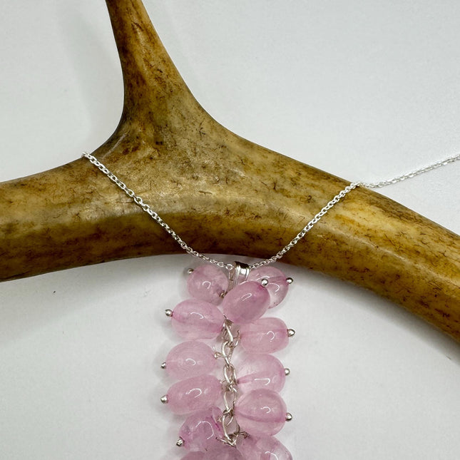 Vintage Rose Quartz Choker - Sterling Silver Necklace Pink Gemstone Jewelry
