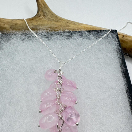 Vintage Rose Quartz Choker - Sterling Silver Necklace Pink Gemstone Jewelry-Necklaces-TomWayne Jewelers