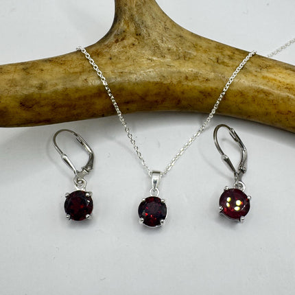 vintage red garnet set 925 sterling silver necklace and earrings-TomWayne Jewelers