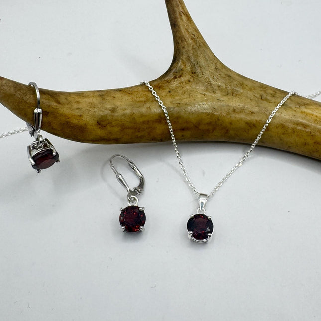 vintage red garnet set 925 sterling silver necklace and earrings-TomWayne Jewelers