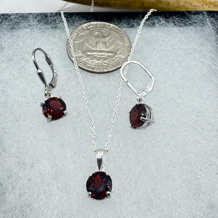 vintage red garnet set 925 sterling silver necklace and earrings-TomWayne Jewelers