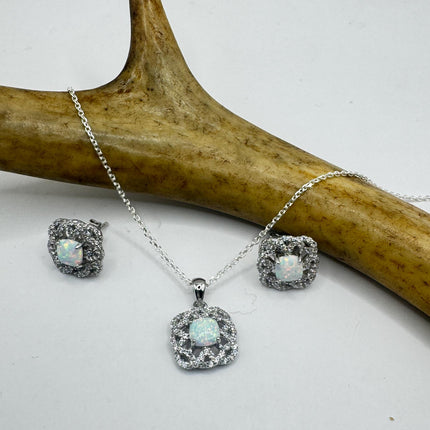 Vintage Blue Fire Opal Set 925 sterling Silver Necklace and Earrings-TomWayne Jewelers