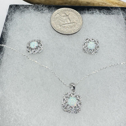 Vintage Blue Fire Opal Set 925 sterling Silver Necklace and Earrings-TomWayne Jewelers