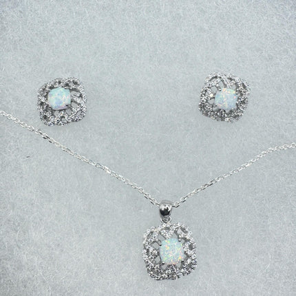 Vintage Blue Fire Opal Set 925 sterling Silver Necklace and Earrings-TomWayne Jewelers