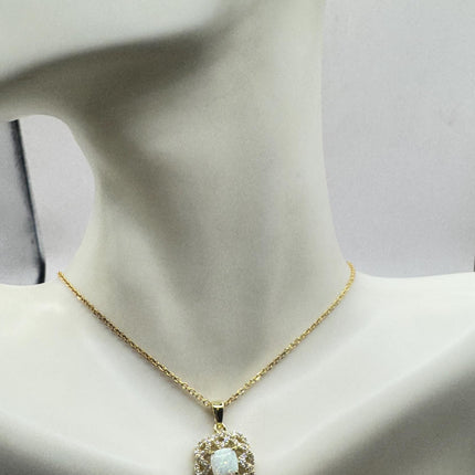 Vintage Blue Fire Opal Set Gold 925 sterling Silver Necklace and Earrings-TomWayne Jewelers