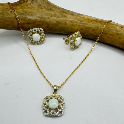 Vintage Blue Fire Opal Set Gold 925 sterling Silver Necklace and Earrings-TomWayne Jewelers