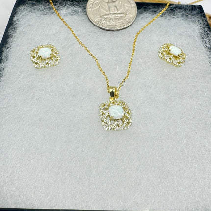 Vintage Blue Fire Opal Set Gold 925 sterling Silver Necklace and Earrings-TomWayne Jewelers
