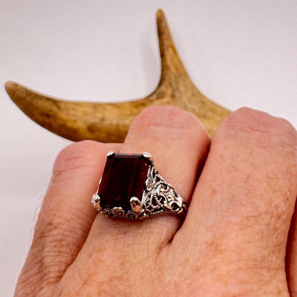 Vintage 925 Sterling Silver Red Garnet Ring: Boho Cocktail-Rings-TomWayne Jewelers