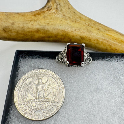 Vintage 925 Sterling Silver Red Garnet Ring: Boho Cocktail-Rings-TomWayne Jewelers