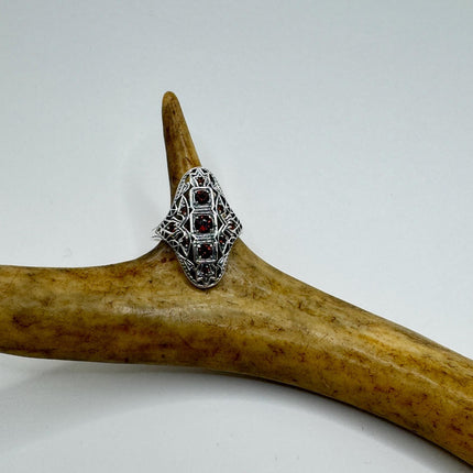 Vintage 925 Sterling Silver Red Garnet Ring: Boho Cocktail-Rings-TomWayne Jewelers