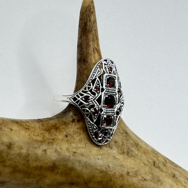 Vintage 925 Sterling Silver Red Garnet Ring: Boho Cocktail-Rings-TomWayne Jewelers