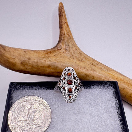 Vintage 925 Sterling Silver Red Garnet Ring: Boho Cocktail-Rings-TomWayne Jewelers
