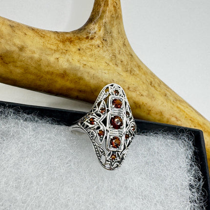 Vintage 925 Sterling Silver Red Garnet Ring: Boho Cocktail-Rings-TomWayne Jewelers