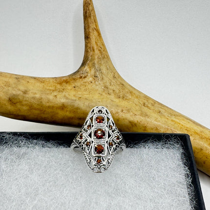 Vintage 925 Sterling Silver Red Garnet Ring: Boho Cocktail-Rings-TomWayne Jewelers