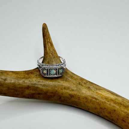 Vintage White Fire Opal Ring 925 Sterling Silver-Rings-TomWayne Jewelers